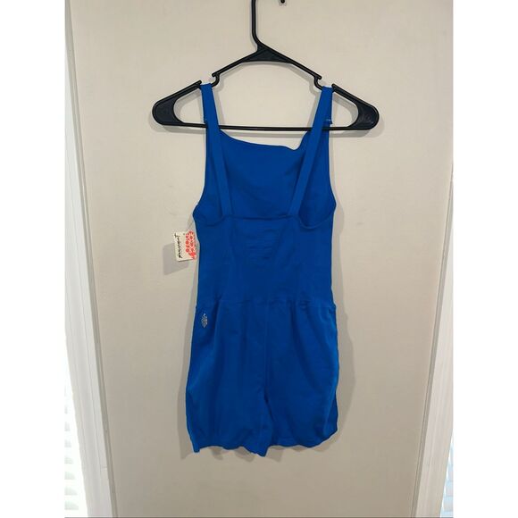 NWT Free People Movement Good Karma High Neck Runsie Shorts mid atlantic blue M/ - Picture 2 of 6